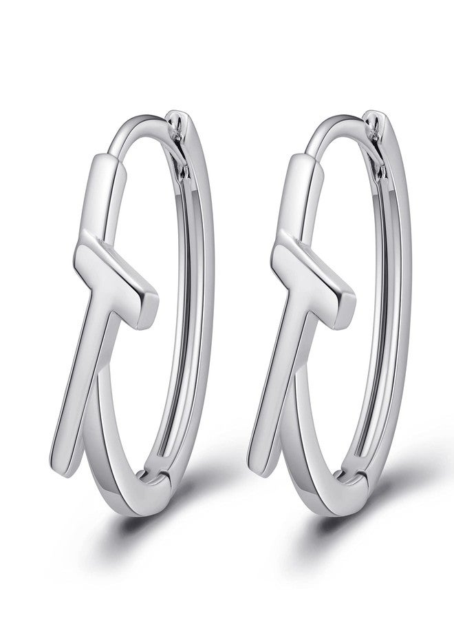 SANNYRA Initial T Hoop Earrings for Women, 26 Letter Studs Earring, Sliver Plated Hypoallergenic Trendy Jewelry - Image 1